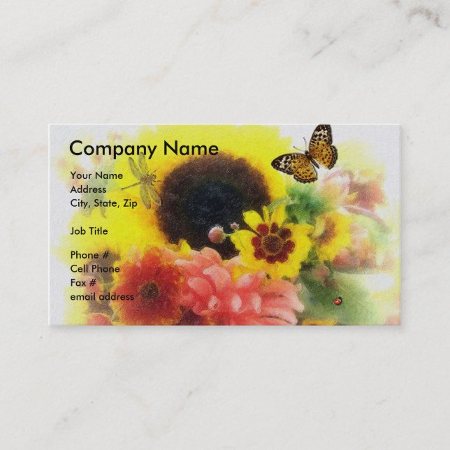 Carte De Visite Conception florale de tournesol (Devant)