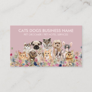 Carte De Visite Conception florale rose avec chats chiens