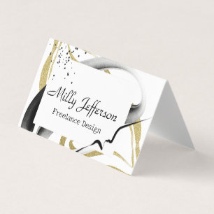 Carte De Visite Conception Freelance Code QR Abstrait Gold Black S