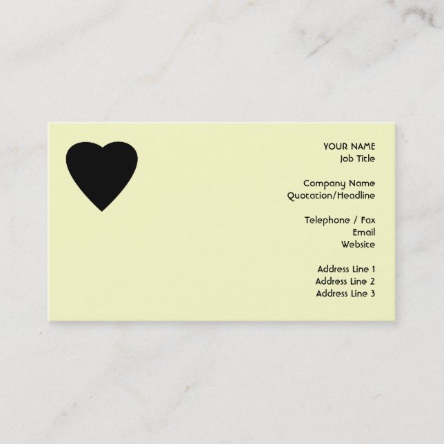 Carte De Visite Conception noire et crème de coeur d'amour (Devant)