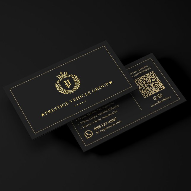 Carte De Visite Concierge Auto Luxe Exécutif Crest Noir  (Luxury Executive Auto Concierge Crest Black Business Card
)