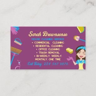 Carte De Visite Concierge Violet Bleu Jaune nettoyage Entretiens