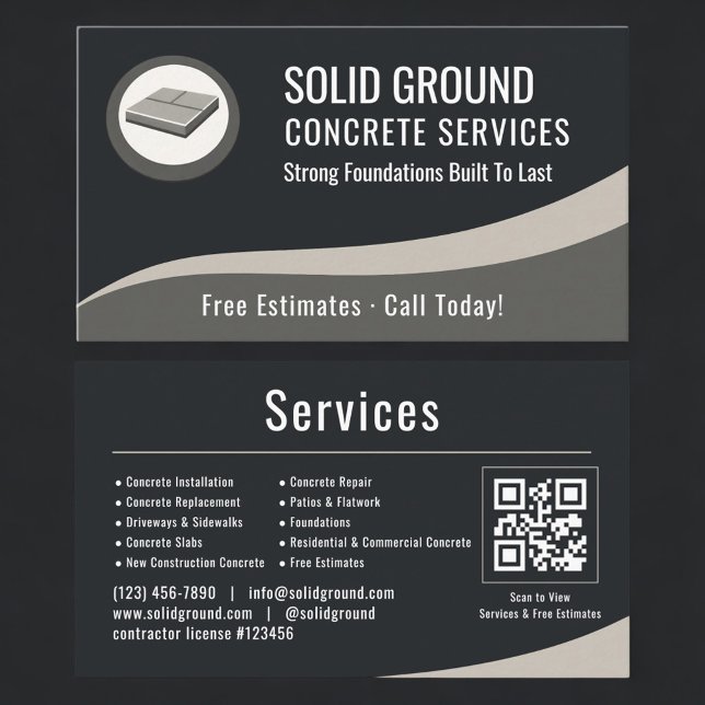 Carte De Visite Concrete Contractor QR Code Professional (Créateur téléchargé)