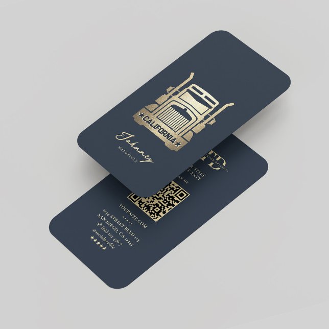 Carte De Visite Conducteur de camion moderne Monogramme Elegant Bl (Modern Truck Driver Monogram Professional Logistics Delivery Elegant Blue Gold Business Card
)