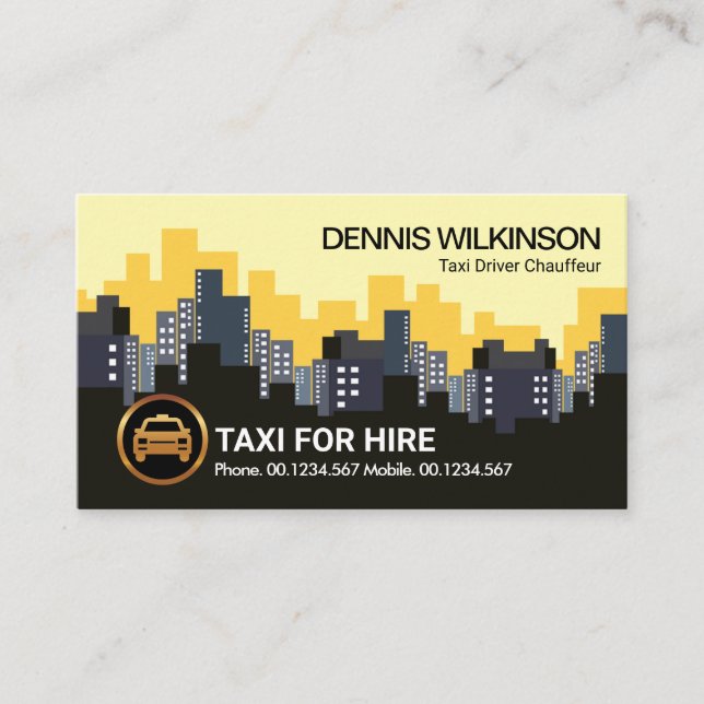 Carte De Visite Conducteur de taxi jaune du centre-ville Skyline (Devant)