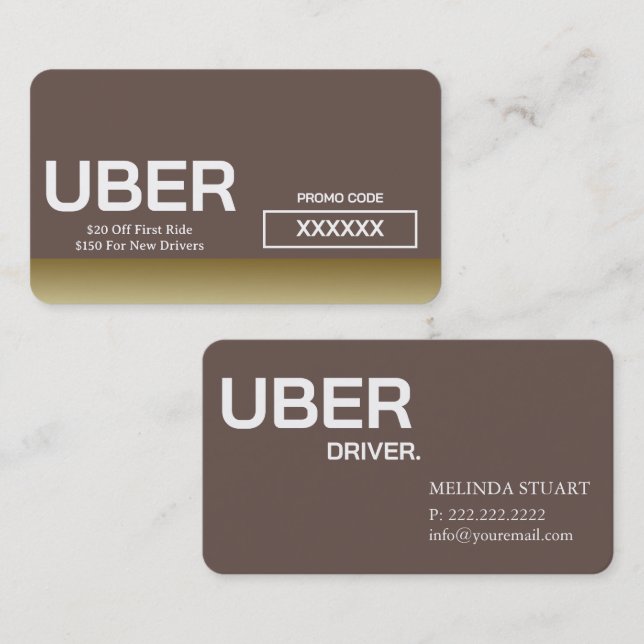 Carte De Visite Conducteur Uber Référence Moderne Bordure Dorée (Devant / Derrière)