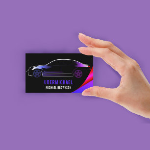 Carte De Visite Conducteur Voiture métallique Noir violet neon Aut