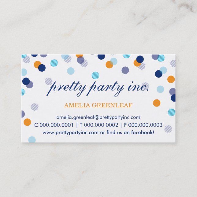 CARTE DE VISITE :: confetti chic marine aqua orang (Devant)