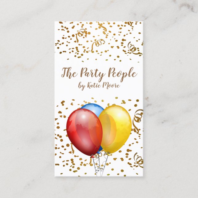 Carte De Visite Confetti des ballons du planificateur d'événements (Devant)