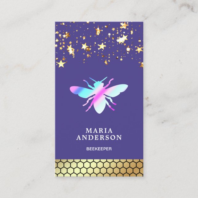 Carte De Visite Confetti d'or Beehive Purple Honey Beekeeper (Devant)