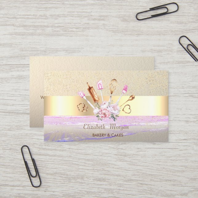 Carte De Visite Confetti d'or moderne, Grille, Outils de boulanger (Devant/Arrière en situation)