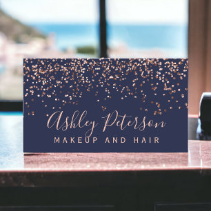 Carte De Visite confetti d'or rose marine bleu chic typographie