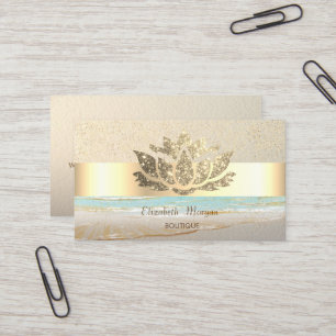 Carte De Visite Confetti doré moderne, rayure, bleu, Lotus 