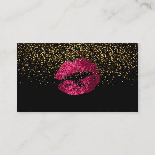 Carte De Visite Confetti en or et lèvres roses chaudes