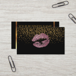 Carte De Visite Confetti en or et lèvres roses roses