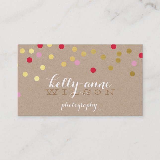 Carte De Visite CONFETTI GLAMOUR mignon or gras rouge rose kraft (Devant)
