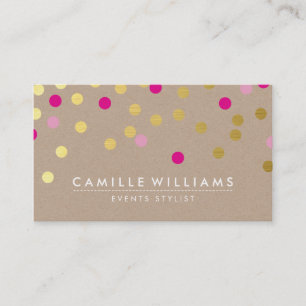 Carte De Visite CONFETTI moderne mignon motif or chaud rose kraft