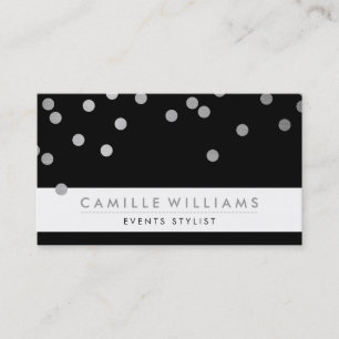 Carte De Visite CONFETTI moderne mignon point motif argent noir