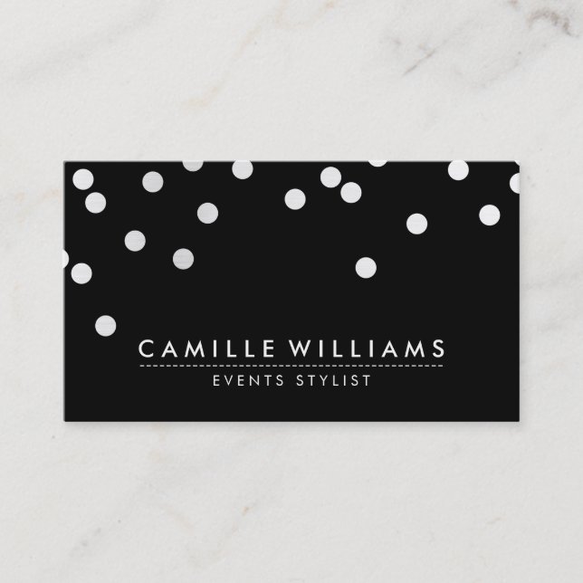 Carte De Visite CONFETTI moderne mignon point motif blanc noir (Devant)