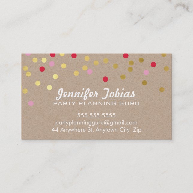 Carte De Visite CONFETTI SPOT motif moderne or rouge rose kraft (Devant)