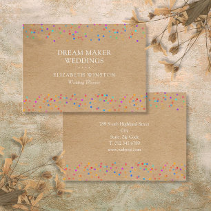 Carte De Visite Confettis Colorés Kraft Rustique Élégant