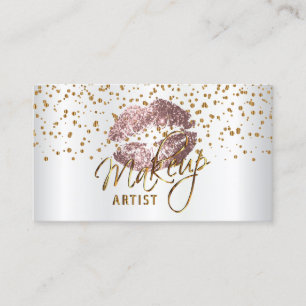 Carte De Visite Confettis d'or de maquilleur et lèvres roses