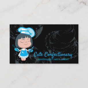 Carte De Visite Confiserie Baker bleu pâtisserie Chef noir
