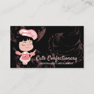 Carte De Visite Confiserie noire Baker Chef pâtisserie fille