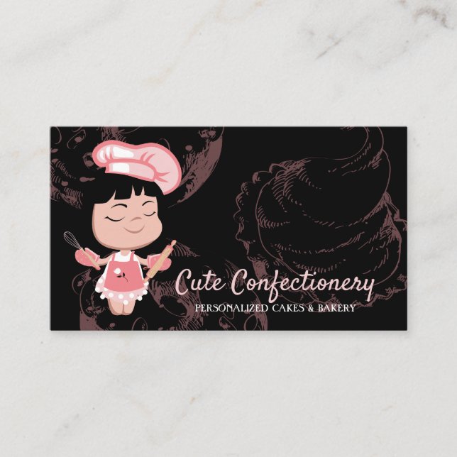 Carte De Visite Confiserie noire Baker Chef pâtisserie fille (Devant)