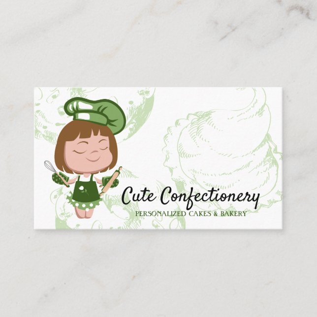 Carte De Visite Confiserie verte Boulangère fille mignonne (Devant)