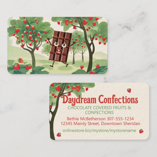 Carte De Visite confitures de fraise trempée recouvertes de chocol (Devant / Derrière)