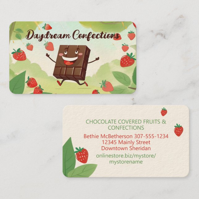 Carte De Visite confitures de fraise trempée recouvertes de chocol (Devant / Derrière)