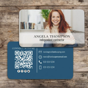 Carte De Visite Connect With Me   QR Code Simple Blue Modern Photo