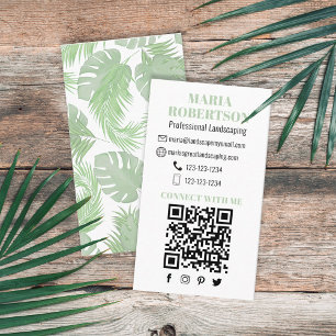 Carte De Visite Connect with Me QR Code Social Media Palm Leaves