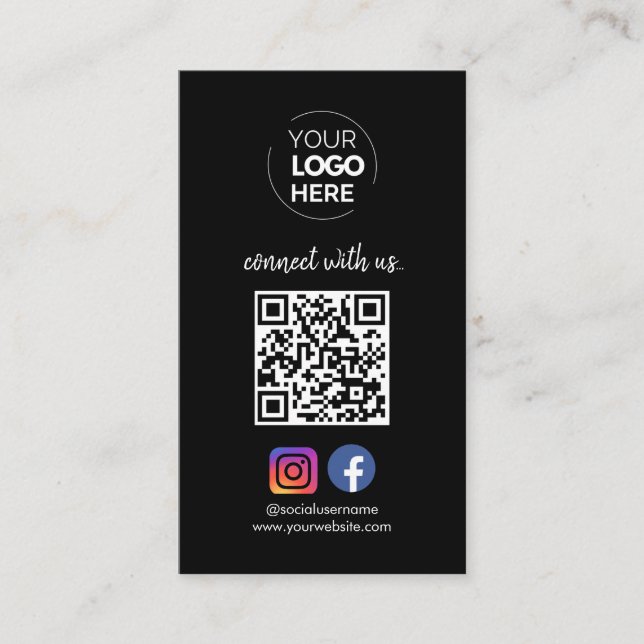 Carte De Visite Connect with | Média social QR Code noir (Devant)