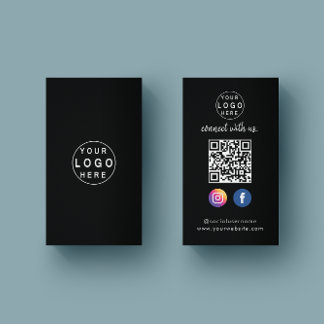 Carte De Visite Connect with | Média social QR Code noir
