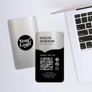 Carte De Visite Connecter Metallic Argent Noir QR Code Social Medi