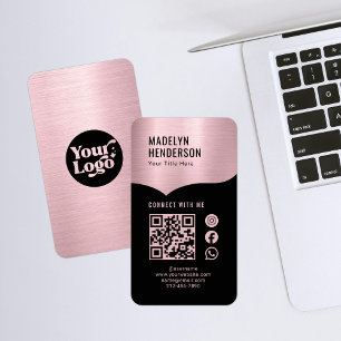 Carte De Visite Connecter Rose métallique Gold QR Code Social Medi
