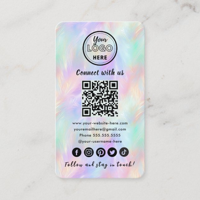 Carte De Visite Connectez-Vous Avec Le Code QR Iridescente Opal De (Devant)