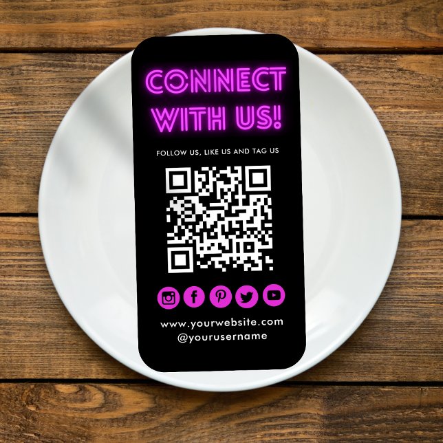 Carte De Visite Connectez-vous avec nous Black QR Code Social Medi (Créateur téléchargé)