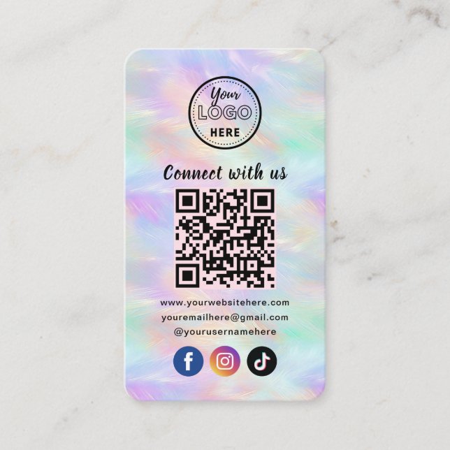 Carte De Visite Connectez-Vous Avec Nous Iridescente Opal Code QR  (Devant)