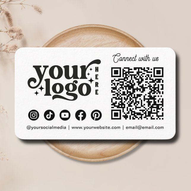 Carte De Visite Connectez-vous avec nous Social Media QR Code Blan (Connect with us Social Media QR Code White Business Card)