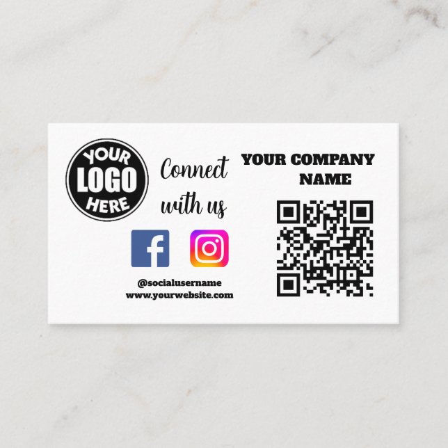 Carte De Visite Connectez-vous avec nous | Social Media QR Code Wh (Devant)