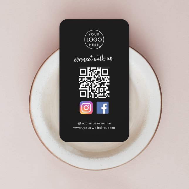 Carte De Visite Connectez-vous sur les médias sociaux QR Code Noir (Connect with us QR code business cards to promote your social media - Instagram, Facebook & more!)