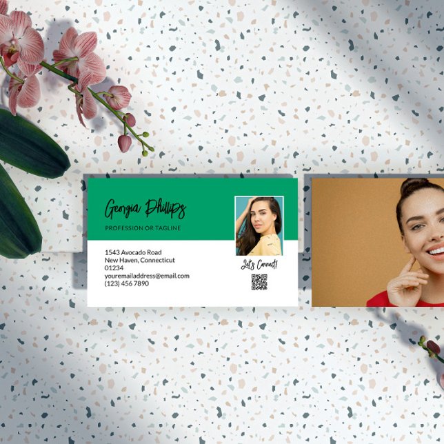 Carte De Visite Connectons Jade Green QR Code Photo (Créateur téléchargé)