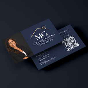 Carte De Visite Conseiller en immobilier Realtor Photo QR Navy Fon
