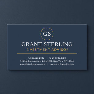 Carte De Visite Conseiller en Investissement Navy Blue Luxe Or
