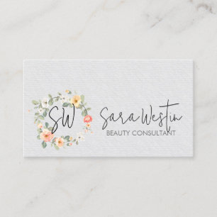 Carte De Visite Conseiller en monogramme floral de fleurs de pêche