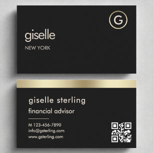 Carte De Visite Conseiller financier Black QR Code Gold Foil