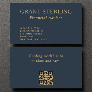 Carte De Visite Conseiller financier Code QR bleu bleu marine mini